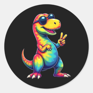 Adesivo Hippie Tie Dye T-rex Dino Sinal de Paz 