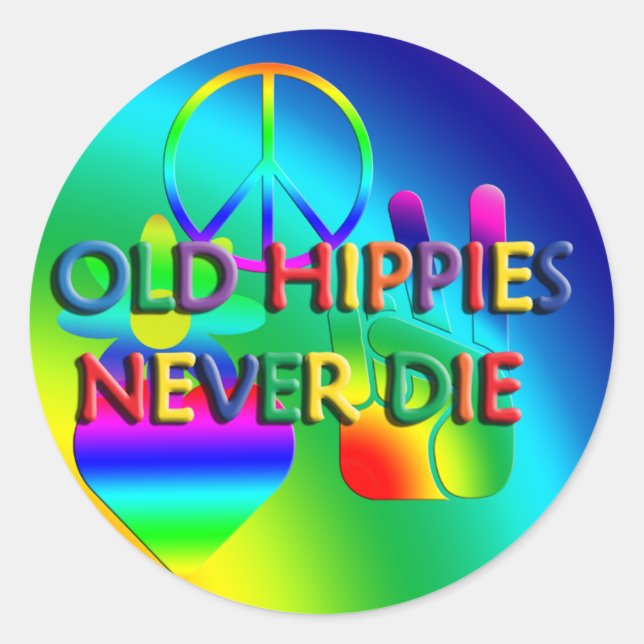 Adesivo Hippies Antigos Nunca Morrem Sticker (Frente)