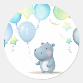 Adesivo Hippo Birthday - azul-macio