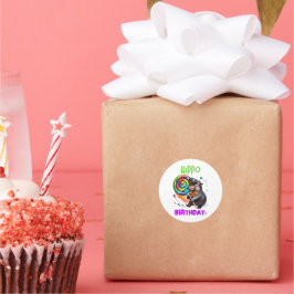 Adesivo Hippo Birthday Cheerful, Colorida Nadadora |
