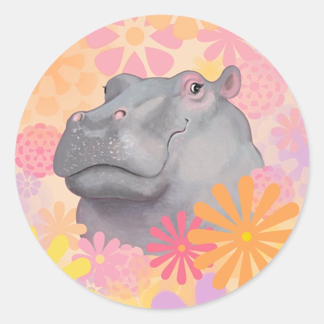 Adesivo Hippo Bonito Com Flores (Frente)