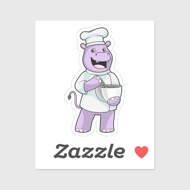 Adesivo Hippo como Chef com Bowl (Folha)