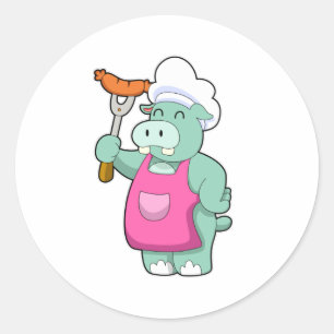 Adesivo Hippo como cozinheiro com salsicha