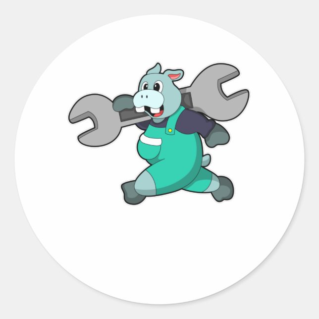 Adesivo Hippo como mecânico com chave inglesa (Frente)