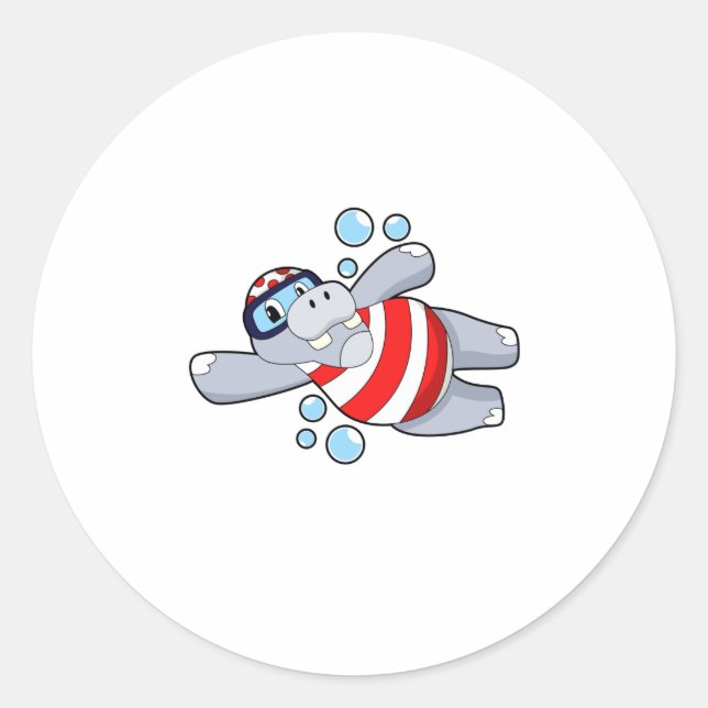 Adesivo Hippo como mergulhador com óculos de natação (Frente)