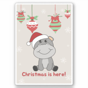 Adesivo Hippo Merry Christmas Winter Animais Hippos Sticke