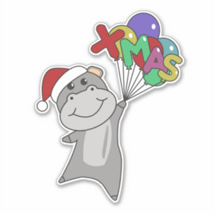 Adesivo Hippo Merry Christmas Winter Animais Hippos Sticke