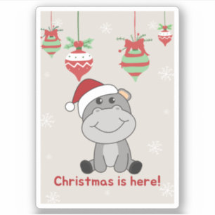 Adesivo Hippo Merry Christmas Winter Animais Hippos Sticke