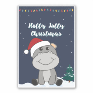 Adesivo Hippo Merry Christmas Winter Animais Hippos Sticke