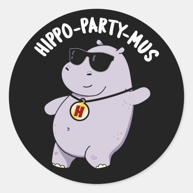 Adesivo Hippo-party-mus Funny Animal Hippo Pun Dark BG (Frente)