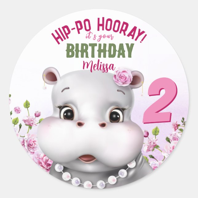 Adesivo Hippo Pink Floral Girl Birday (Frente)
