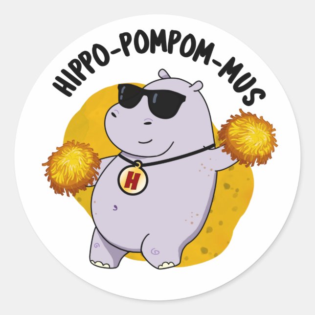 Adesivo Hippo-pompom-mus Funny Animal Hippo Pun (Frente)