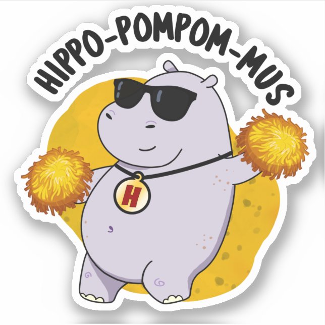 Adesivo Hippo-pompom-mus Funny Animal Hippo Pun (Frente)