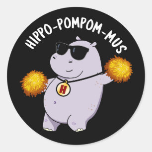 Adesivo Hippo-pompom-mus Funny Animal Hippo Pun Dark BG