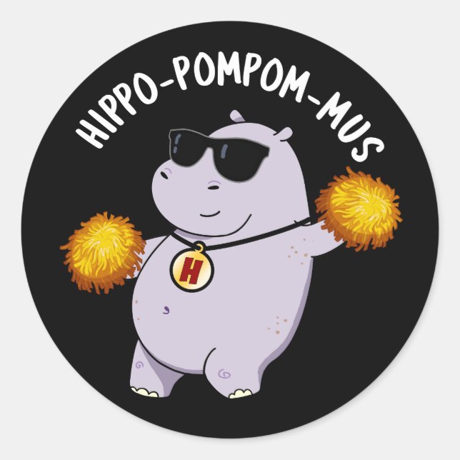 Adesivo Hippo-pompom-mus Funny Animal Hippo Pun Dark BG (Frente)