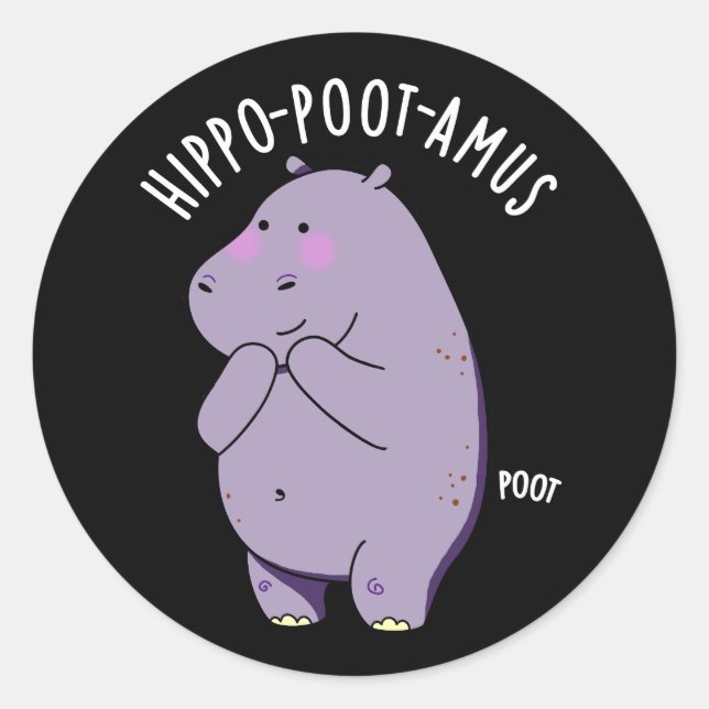 Adesivo Hippo-poot-amus Funny Farting Hippo Pun Dark BG (Frente)