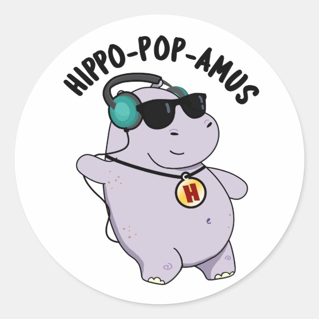 Adesivo Hippo-pop-amus Engraçado Pop Música Hippo Pun (Frente)