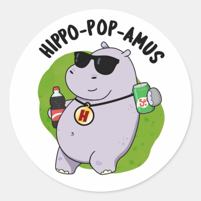 Adesivo Hippo-pop-amus Funny Hippo Soda Pop Pun (Frente)