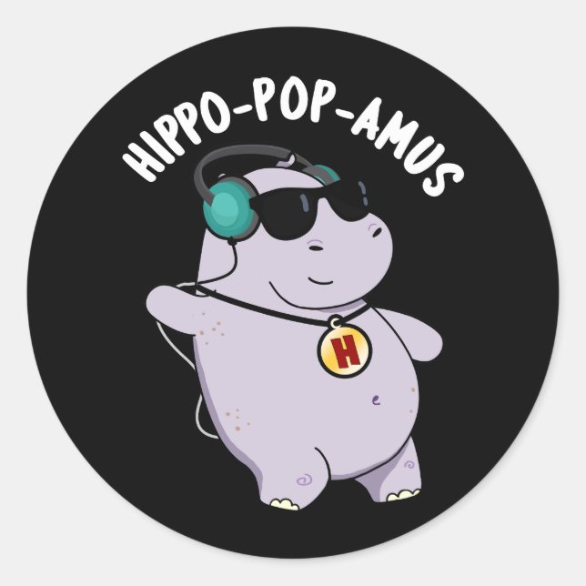 Adesivo Hippo-pop-amus Música Pop Engraçado Hippo Pun Dark (Frente)