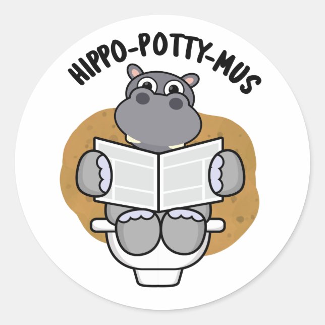 Adesivo Hippo-potty-mus Funny Animal Hippo Pun (Frente)