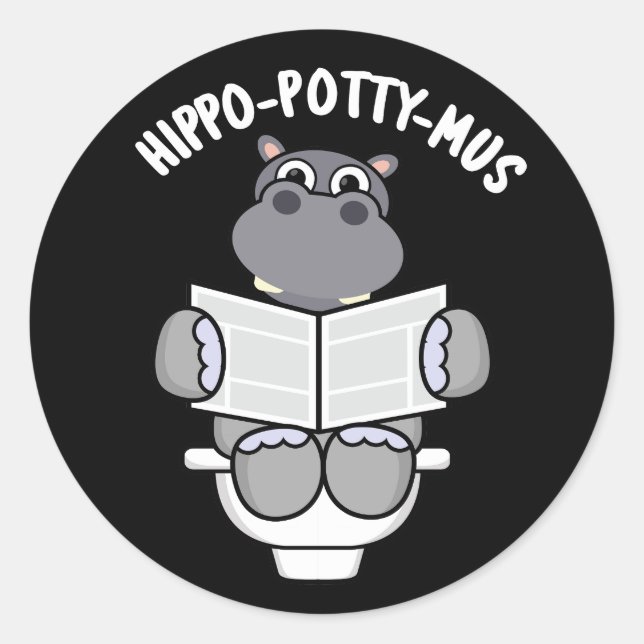 Adesivo Hippo-potty-mus Funny Animal Hippo Pun Dark BG (Frente)