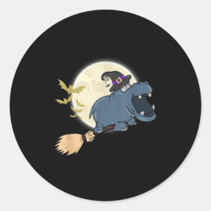 Adesivo Hippo Witch Hat Riding Broom Stick Zoo Animal Love