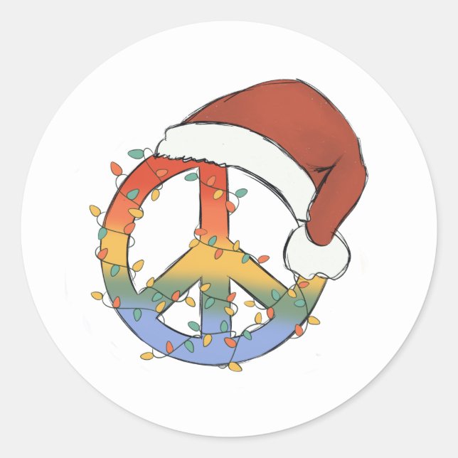 Adesivo Hippy Papais noeis Sinal de Paz Luzes de Natal (Frente)