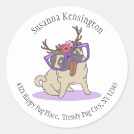 Adesivo Hipster Bonito Boho Hippie Pug Big Glass Endereço