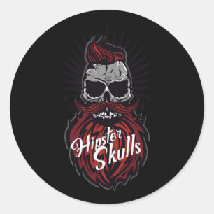 Adesivo Hipster de crânio bigode logotipo barato barrado