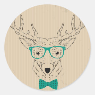 Adesivo Hipster Reindeer Elk com óculos graciosos Natal