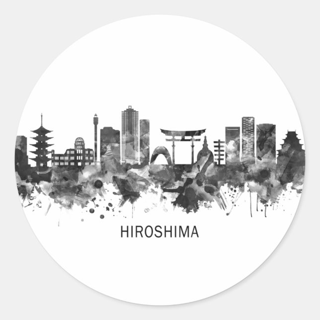Adesivo Hiroshima Japan Skyline BW (Frente)