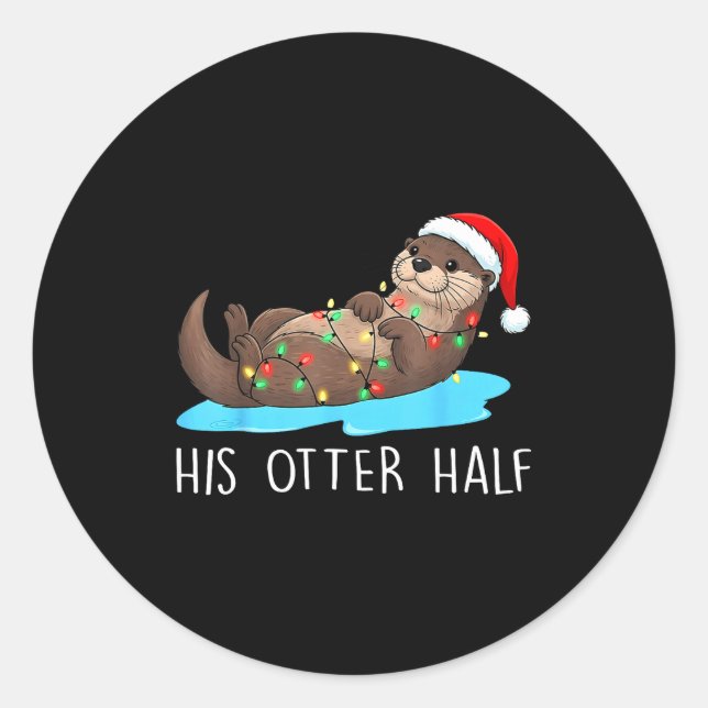 Adesivo His And Her Otter Half Santa Hat Couple Christmas  (Frente)