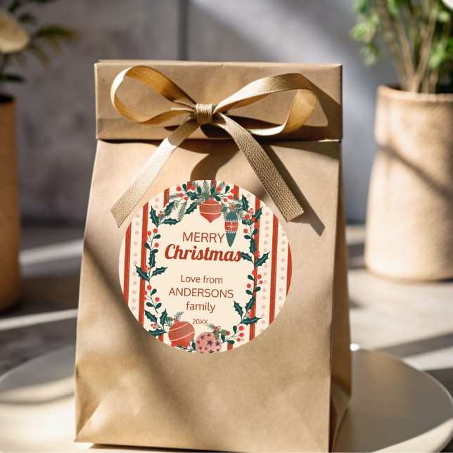 Adesivo Histórias de Natal do Grande Milênio - costume (Christmas retro nostalgia stripes grand millennial personalized Merry Christmas gift stickers)