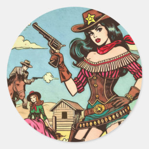 Adesivo Histórias em quadrinhos de Vintage Cute Cowgirl