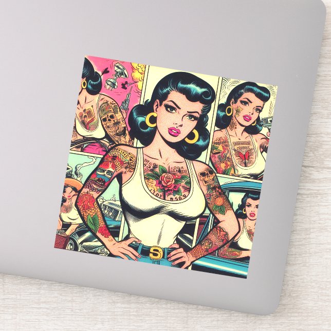 Adesivo Histórias em quadrinhos Pin-up Tatuadas Retroativa (Detalhe)