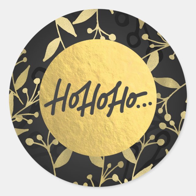 Adesivo HO HO HO Feriado de Natal Folha de Ouro Botânica (Frente)