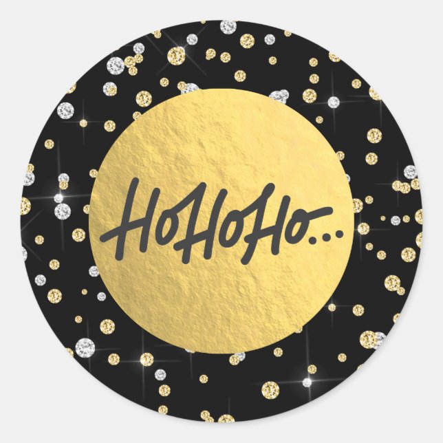 Adesivo HO HO HO Feriado Natal Moderno Folha de Ouro Negra (Frente)