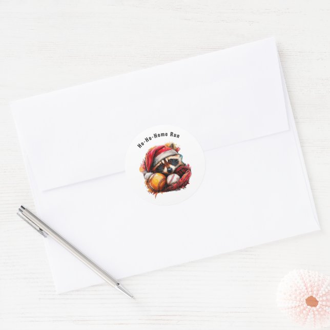 Adesivo Ho-Ho-Home Run Raccoon Envelope Seals • 1.5″ Round (Envelope)