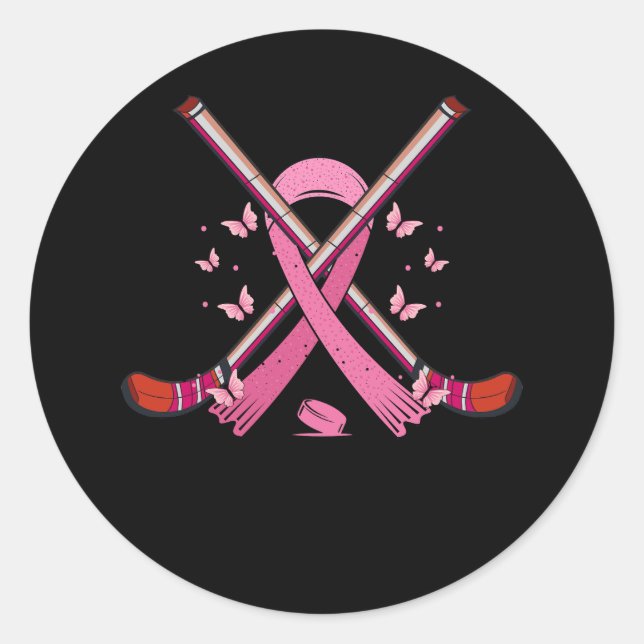 Adesivo Hockey com fita rosa Sensibilização do Cancer da M (Frente)