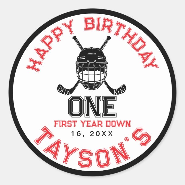 Adesivo Hockey First Year Down 1st birthday  (Frente)