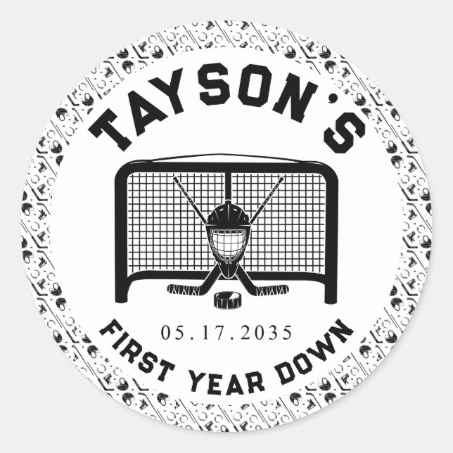 Adesivo Hockey Primeiro Ano em Papel de primeiro aniversar (Frente)