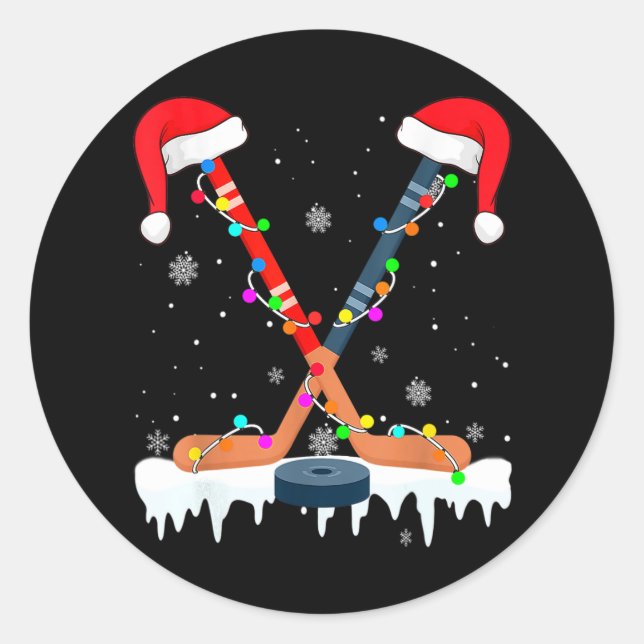 Adesivo Hockey Santa Hat Natal Luz de Natal Divertimento R (Frente)