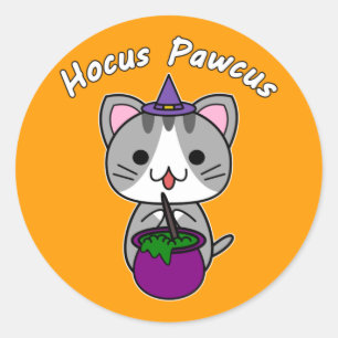Adesivo Hocus Pawcus - Gato Tabby Cinza - Escrita Branca