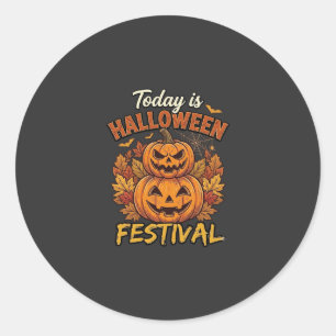 Adesivo Hoje É Festival De Halloween Abóboras Empilhadas A