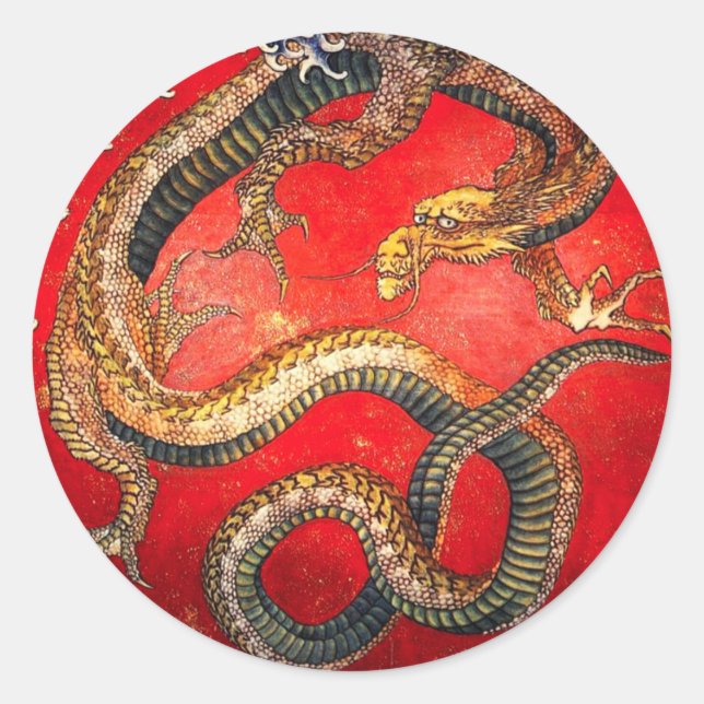 Adesivo Hokusai Dourado Dragon Japonês (Frente)