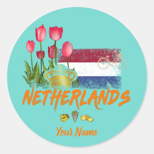 Adesivo Holanda Vintage Holland Flag e Dutch Tulip (Frente)