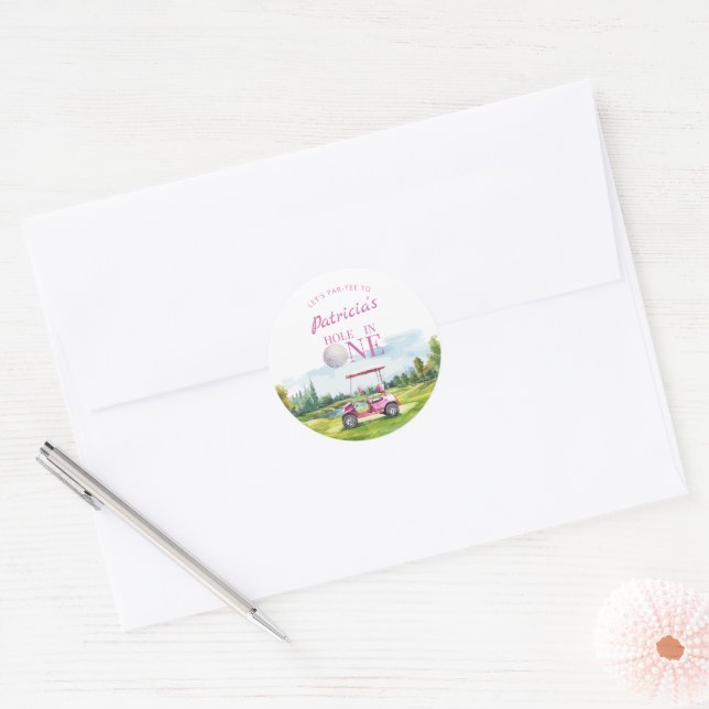 Adesivo Hole In One Pink Golf 1st Birthday  (Envelope)