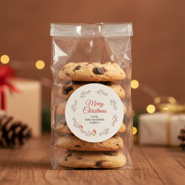 Adesivo Holiday Berry Branch Christmas (Elegant Merry Christmas Classic Round Sticker)