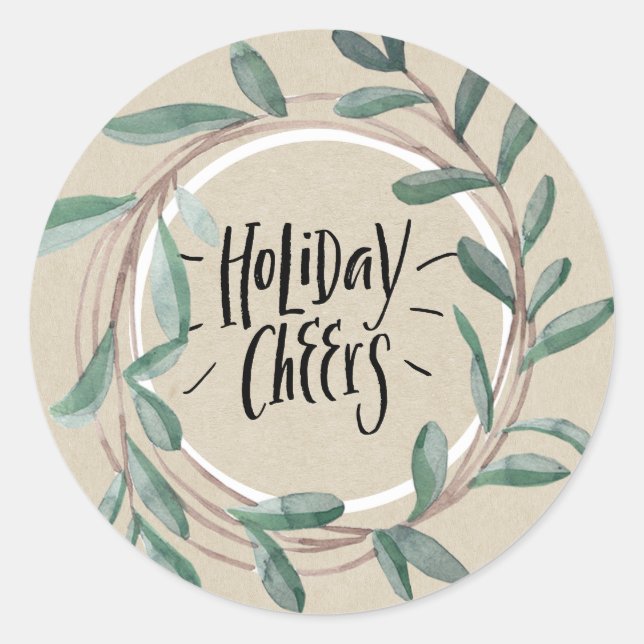 Adesivo Holiday Cheers Rustic Kraft Botanic Leaf Wreath (Frente)