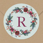 Adesivo Holiday Floral Christmas Wreath Monograma<br><div class="desc">Adesivos personalizados impressos personalizados com o seu monograma inicial ou outro texto personalizado em uma camada verde e burgundy de aquarela. Use as ferramentas de design para escolher qualquer cor de fundo, editar as fontes e cores do texto, adicionar suas próprias fotos e criar um tipo de selo de envelope...</div>